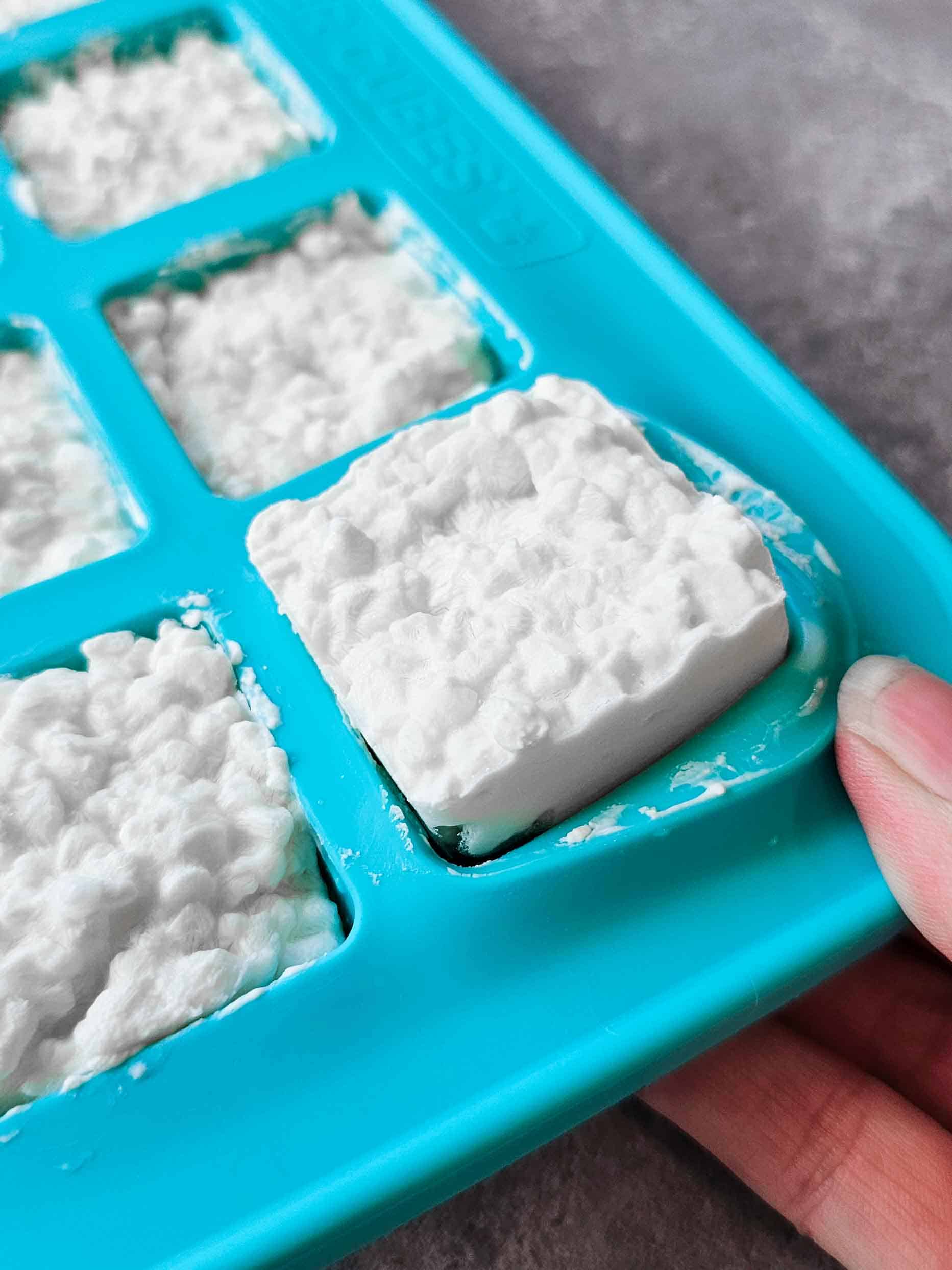 cottage cheese in an ice cube tray