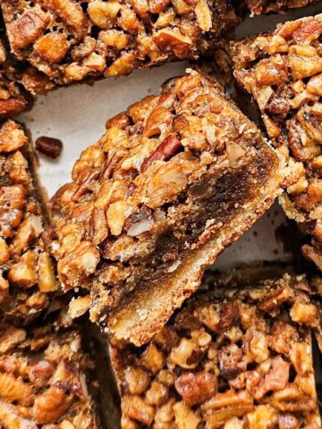 pecan pie bars cut into squares