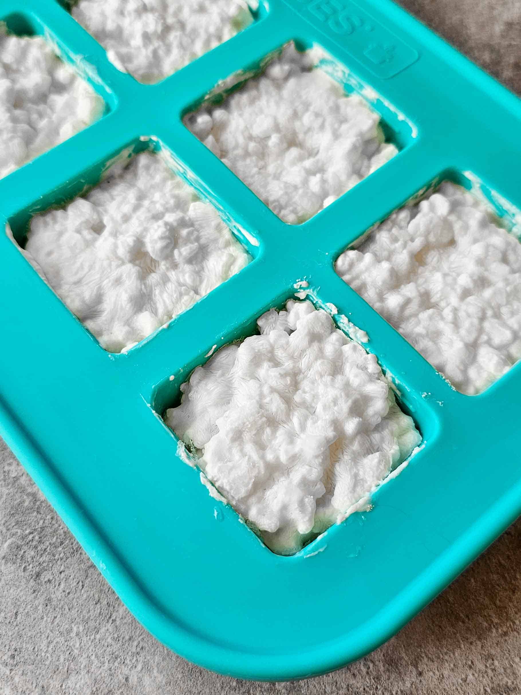 cottage cheese in an ice cube tray