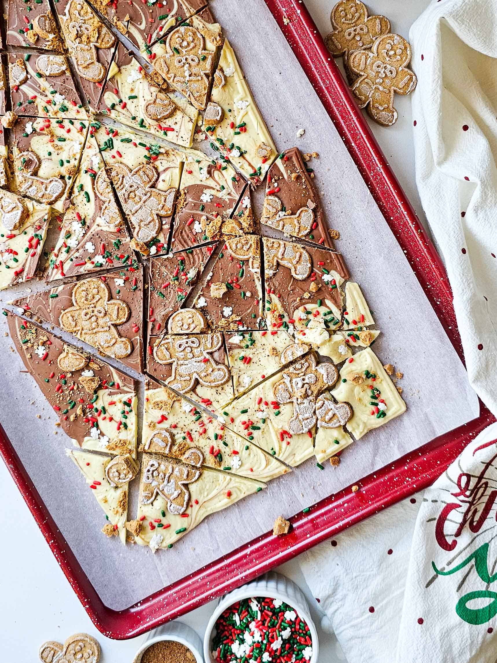 a sheet of chocolate with gingerbread cookies