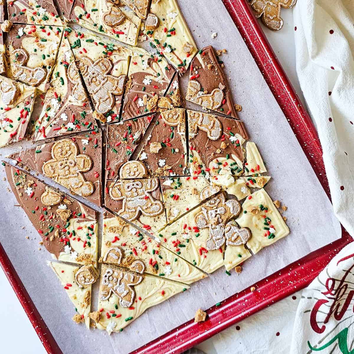 a sheet of chocolate with gingerbread cookies